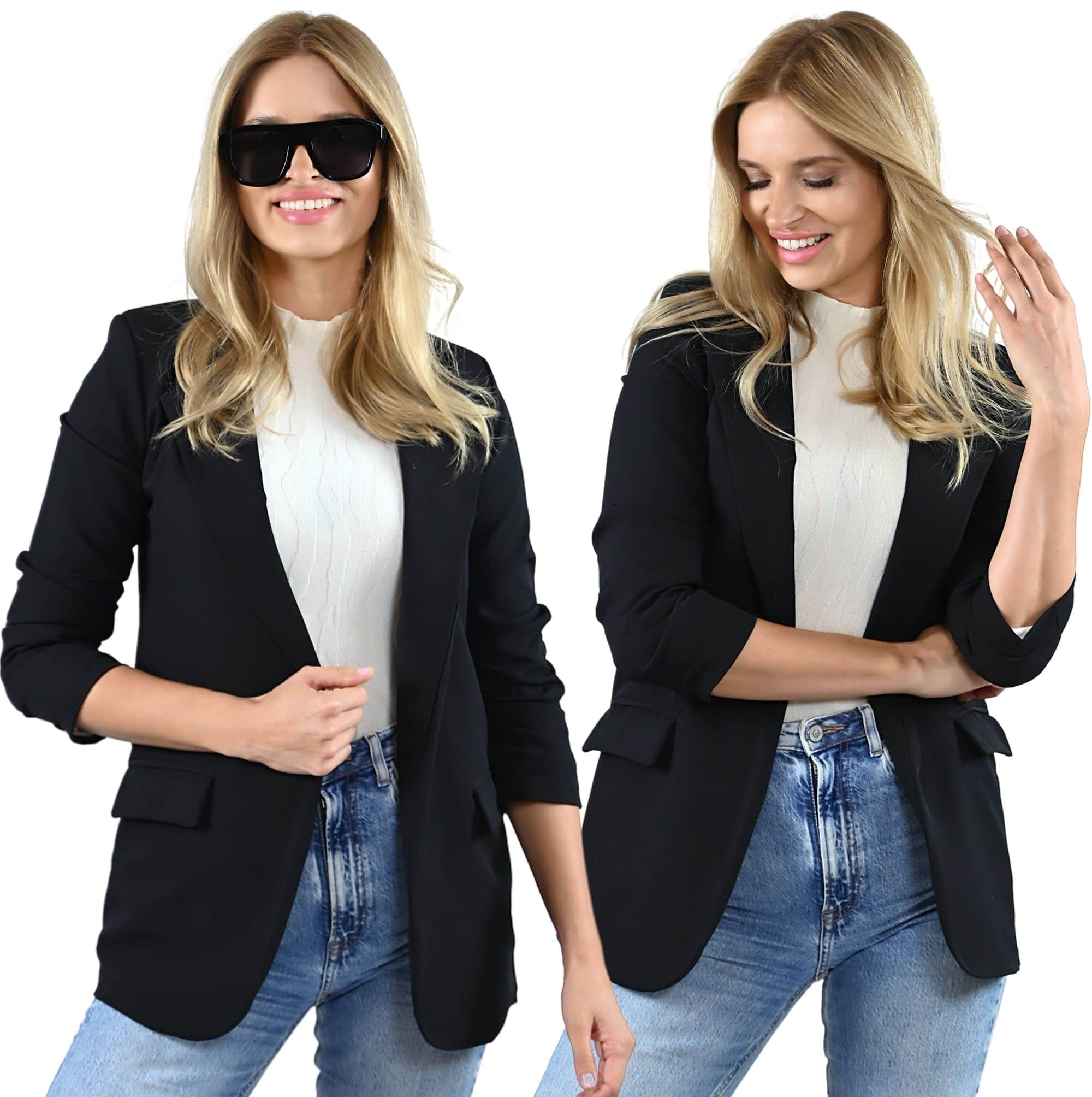 Czarna MARYNARKA damsk Żakiet kobiecy Elegancki dłuższy luźny styl 6XL/52