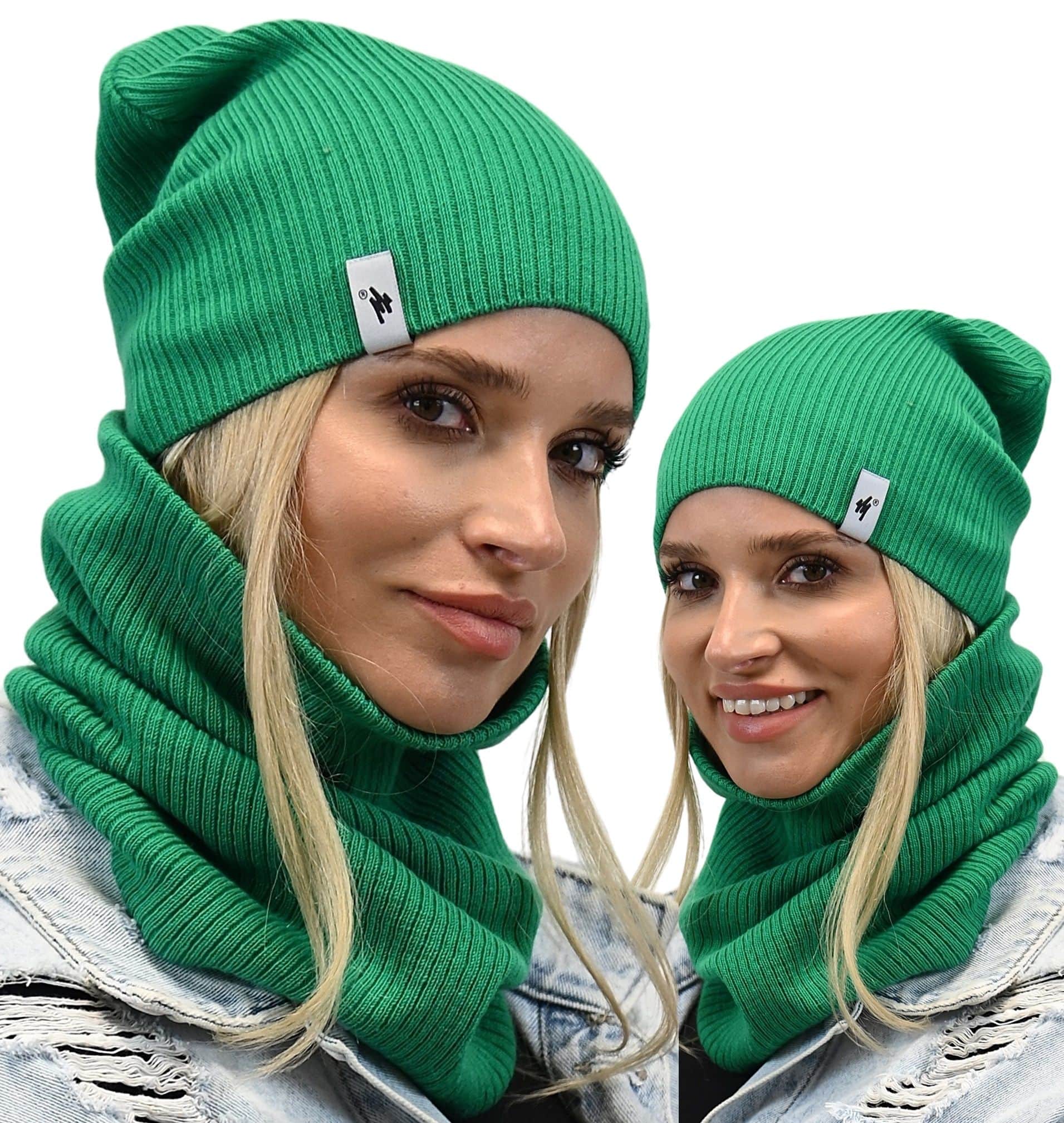 damski KOMPLET ZESTAW czapka z kominem tuba beanie na zimę