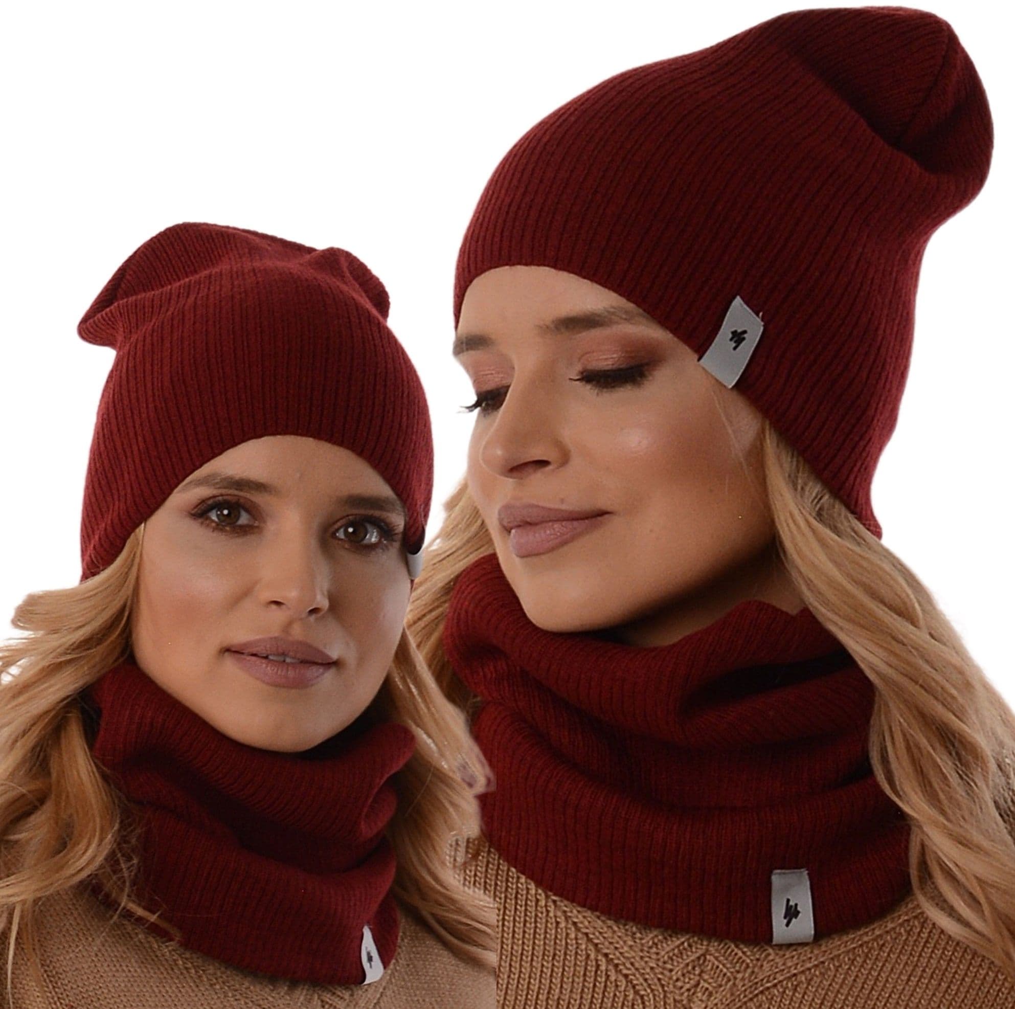 Ciepły Zestaw damski CZAPKA Z KOMINEM na zimę POLSKI komplet beanie tuba