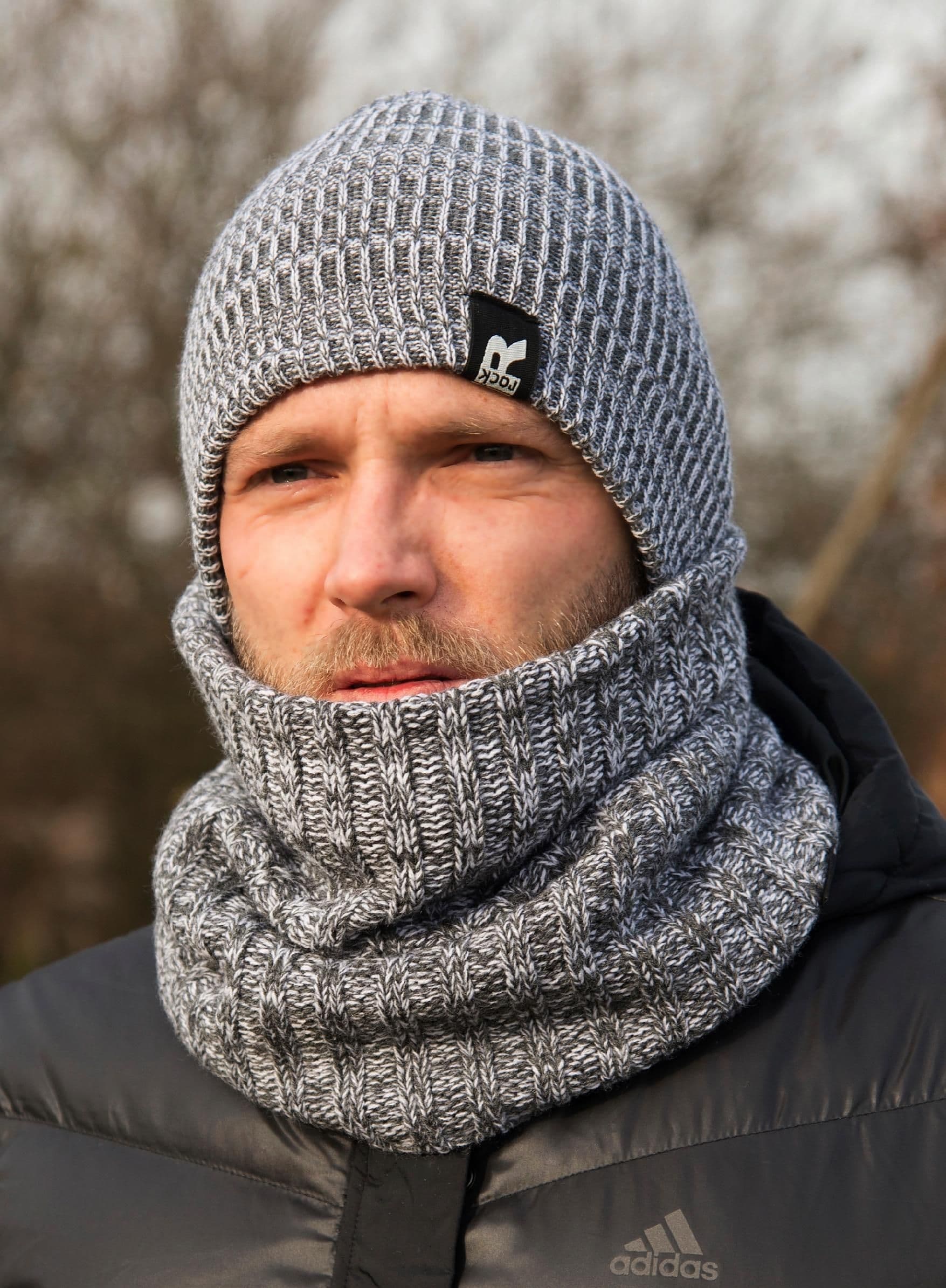 komplet męski młodzieżowy CZAPKA Z KOMINEM zestaw na zimę ciepły W4