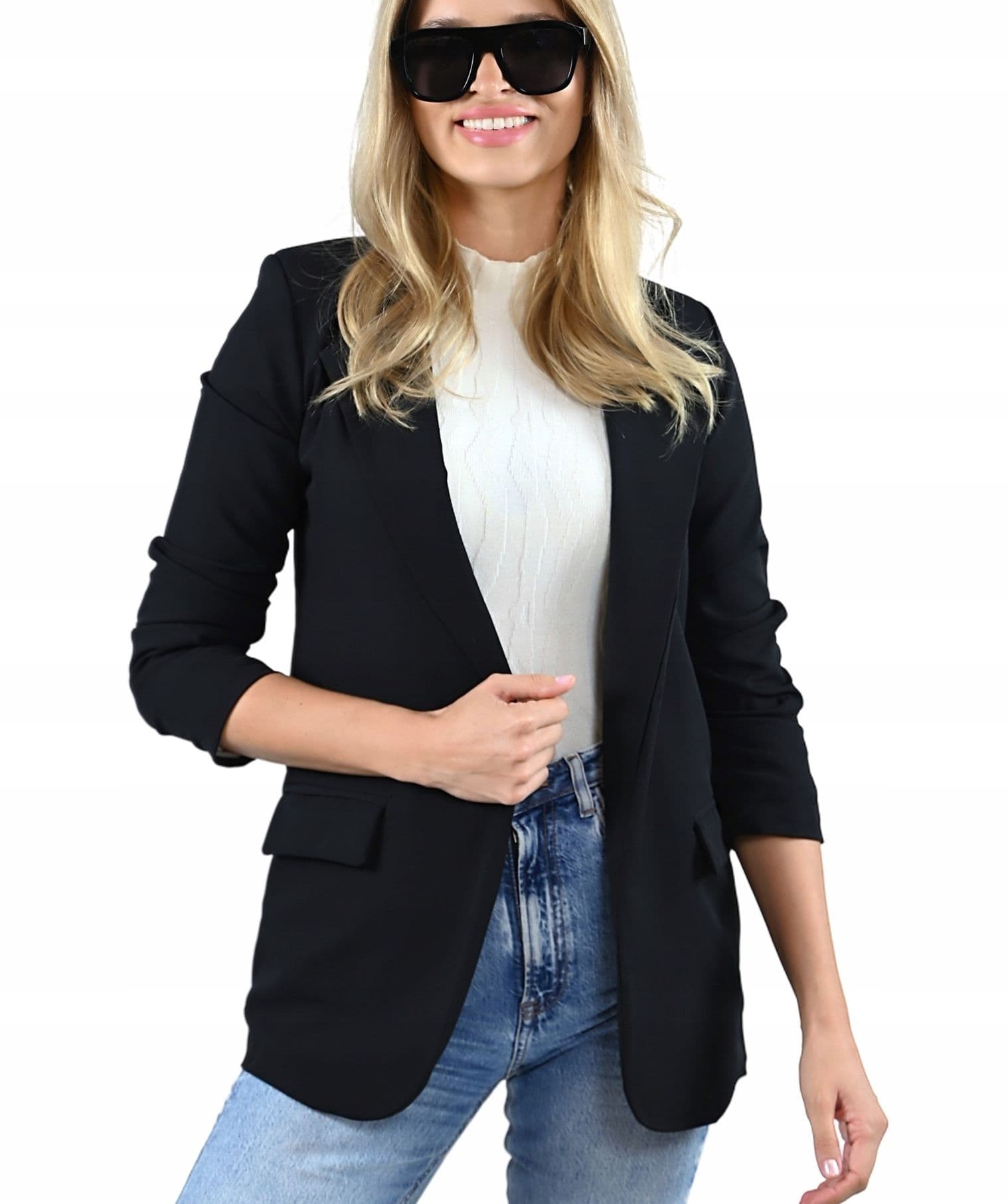 Czarna MARYNARKA damsk Żakiet kobiecy Elegancki dłuższy luźny styl 6XL/52