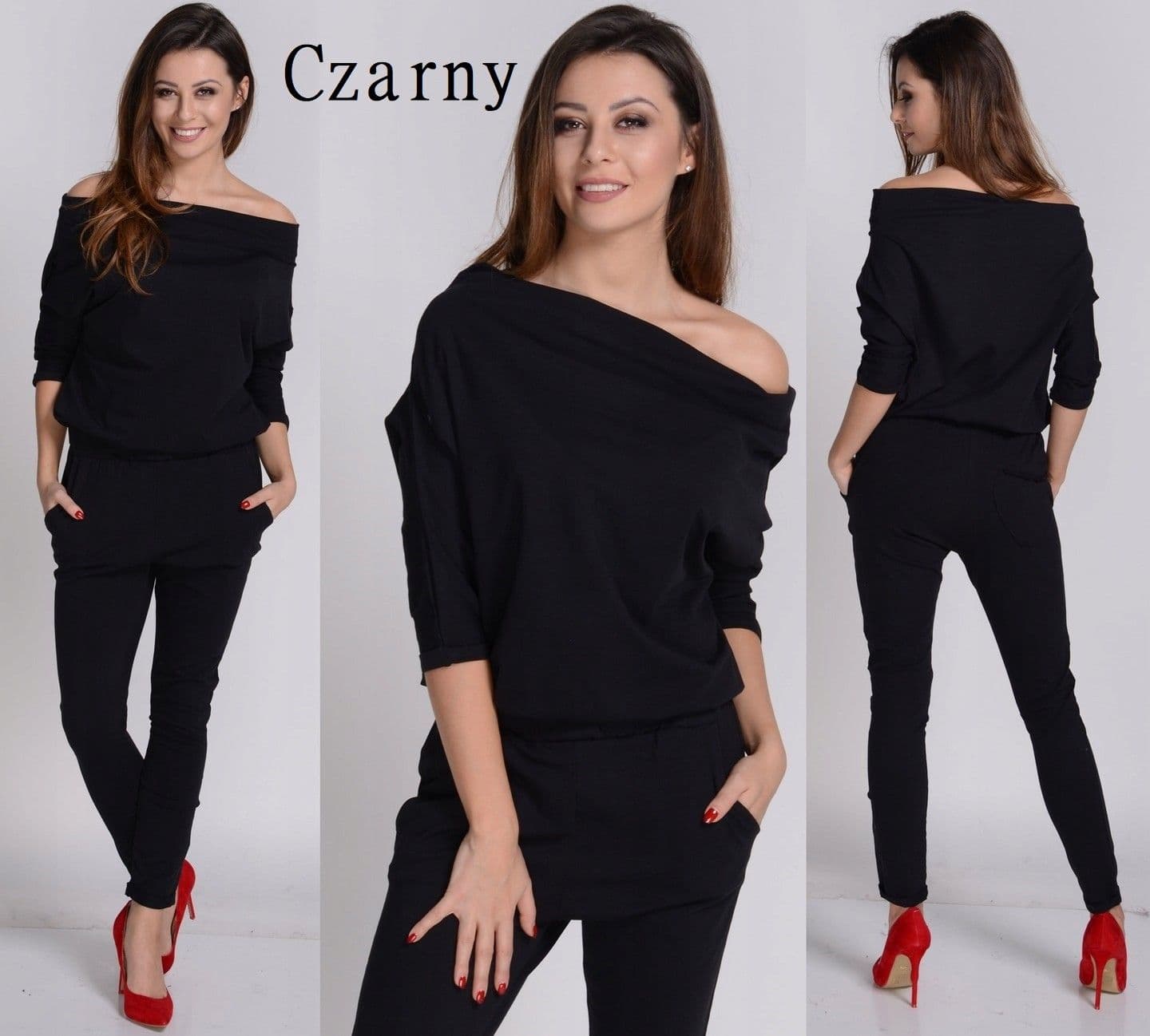 KOMBINEZON DAMSKI klasyczny modny elegancki wyszczuplający CZARNY M