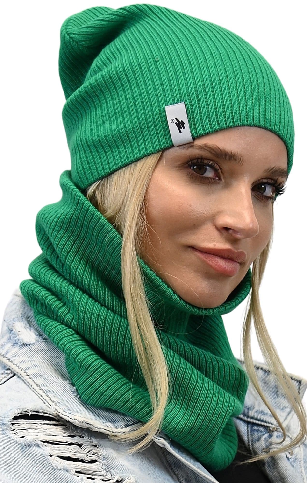 damski KOMPLET ZESTAW czapka z kominem tuba beanie na zimę