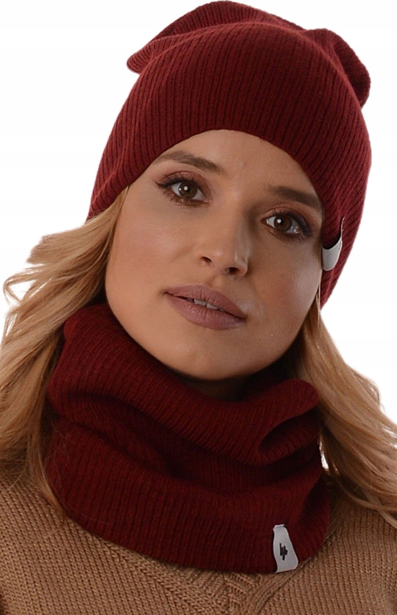 Ciepły Zestaw damski CZAPKA Z KOMINEM na zimę POLSKI komplet beanie tuba