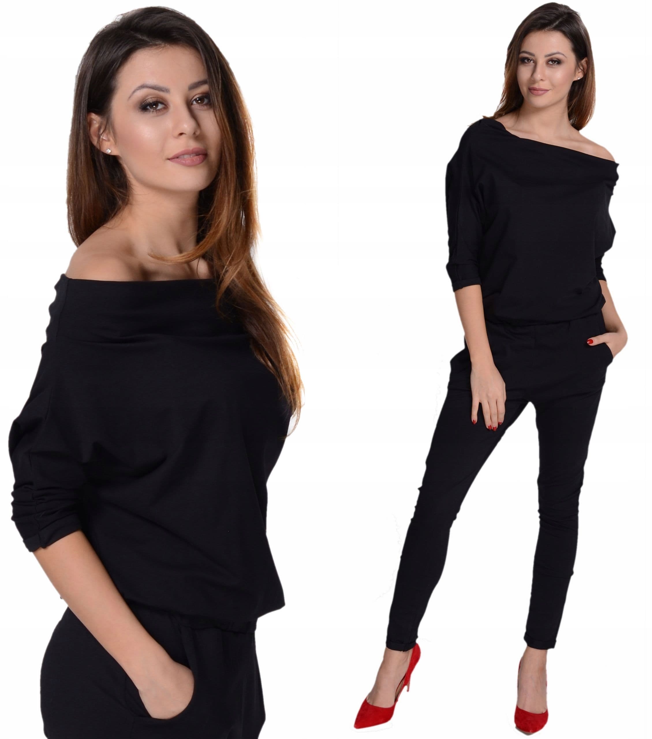 KOMBINEZON DAMSKI klasyczny modny elegancki wyszczuplający CZARNY M
