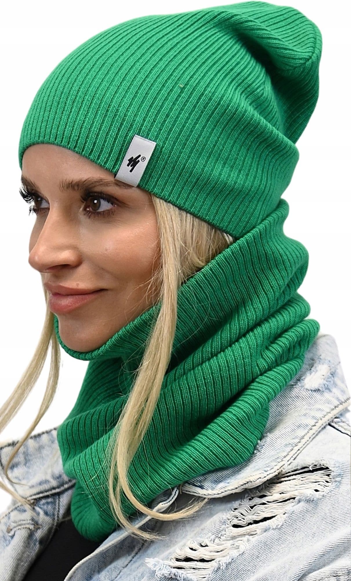 damski KOMPLET ZESTAW czapka z kominem tuba beanie na zimę
