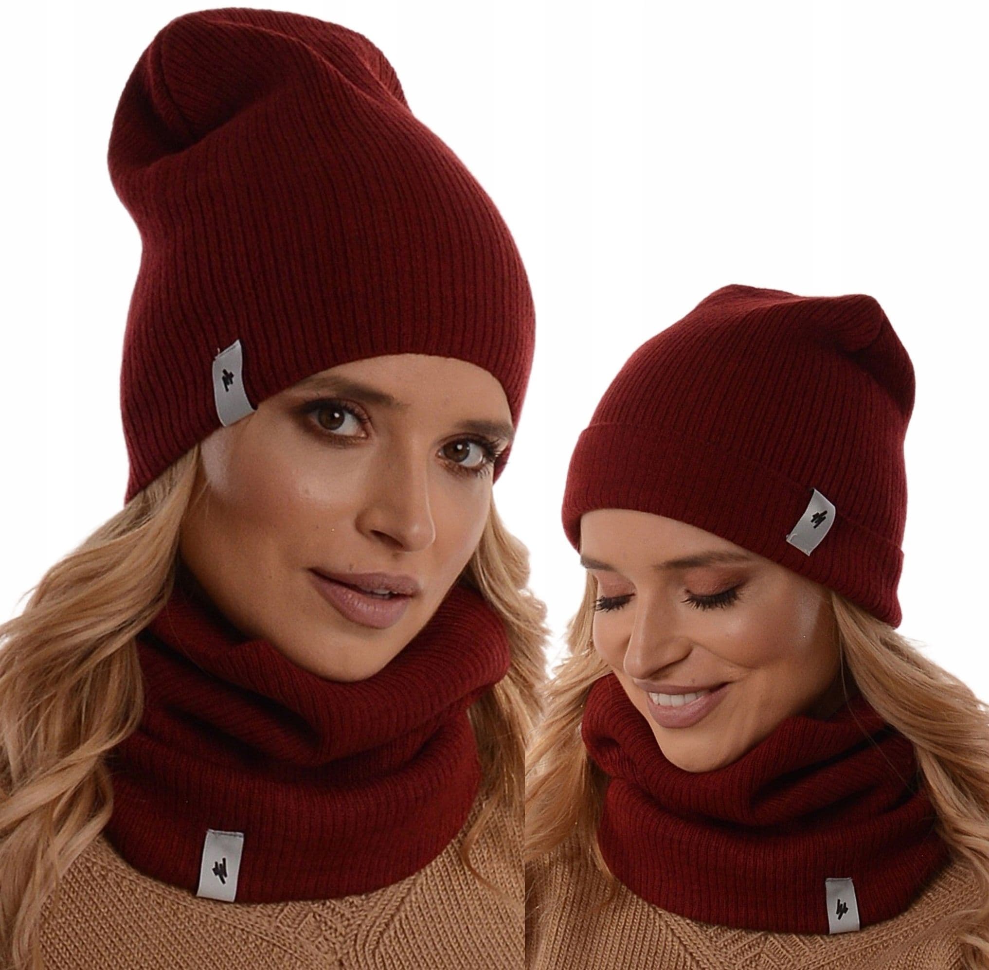 Ciepły Zestaw damski CZAPKA Z KOMINEM na zimę POLSKI komplet beanie tuba