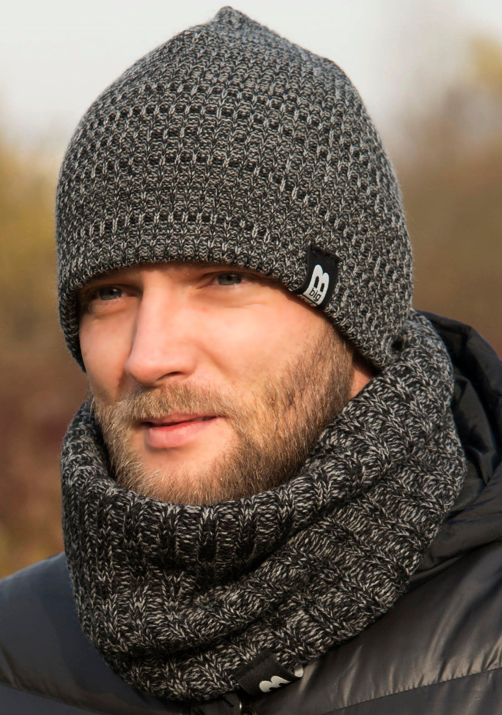 Modny KOMPLET męski CZAPKA Z KOMINEM tuba zimowy ciepły na prezent Wz2