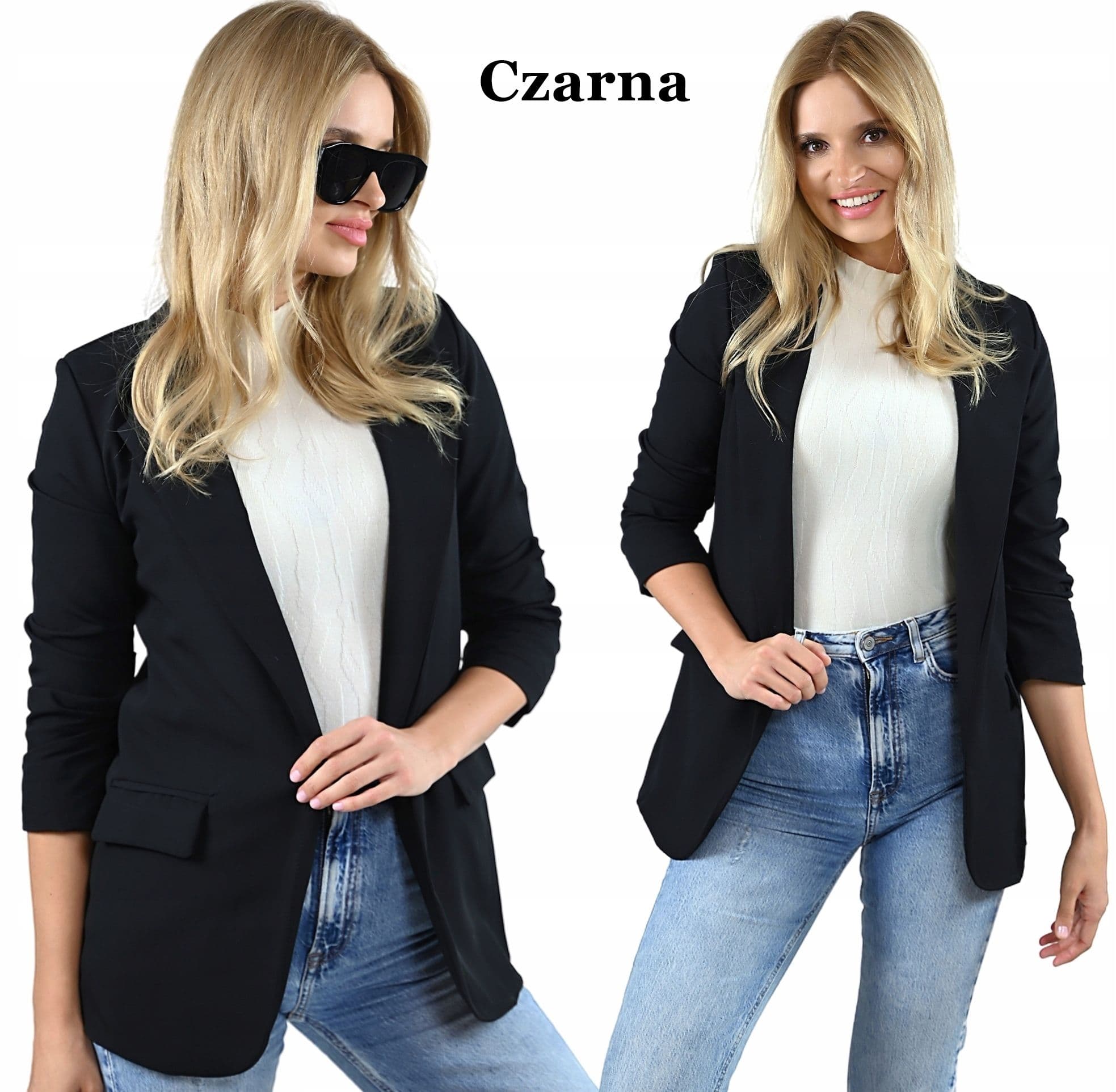 Czarna MARYNARKA damsk Żakiet kobiecy Elegancki dłuższy luźny styl 6XL/52