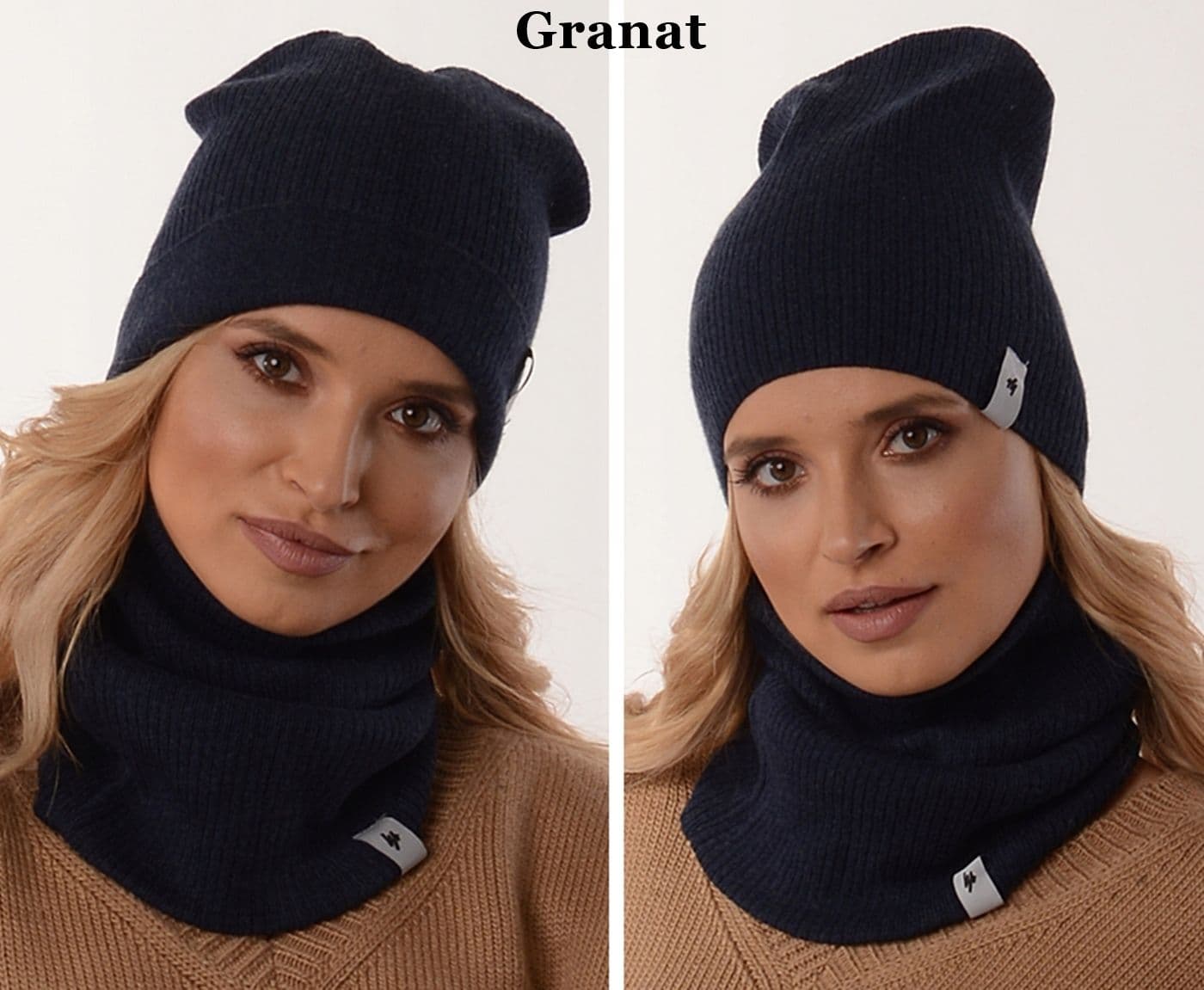 Damski KOMPLET CZAPKA - KOMIN na zimę zestaw tuba beanie polski producent