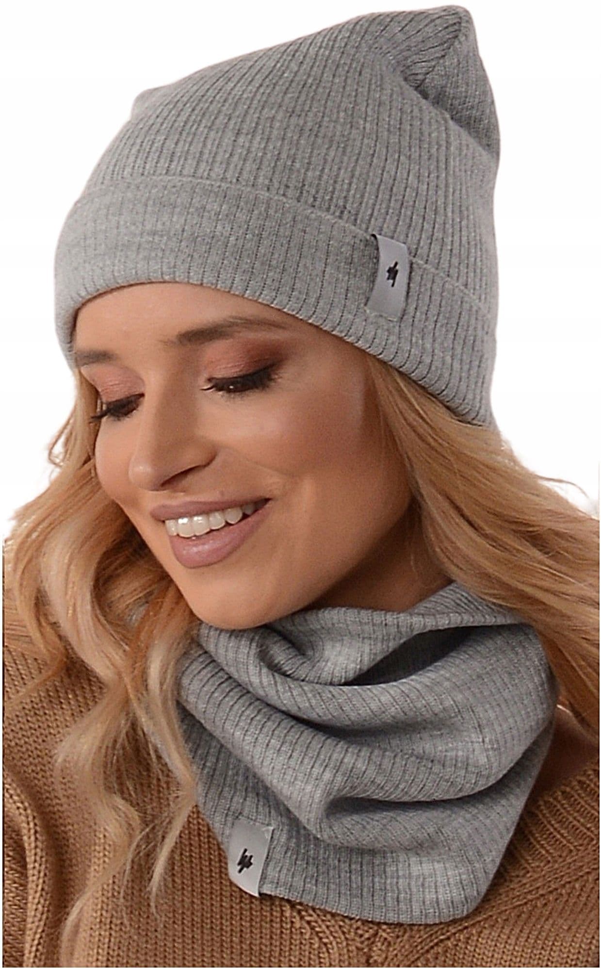 CZAPKA komplet zestaw damski KOMIN zimowy tuba beanie polski producent