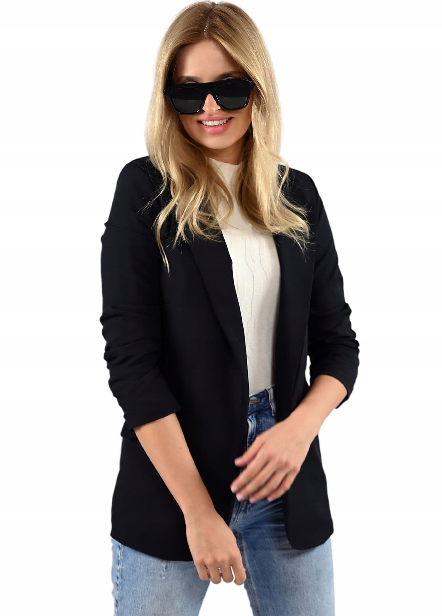 Czarna elegancka MARYNARKA damska Żakiet luźna dłuższa z podszewka 5XL/50
