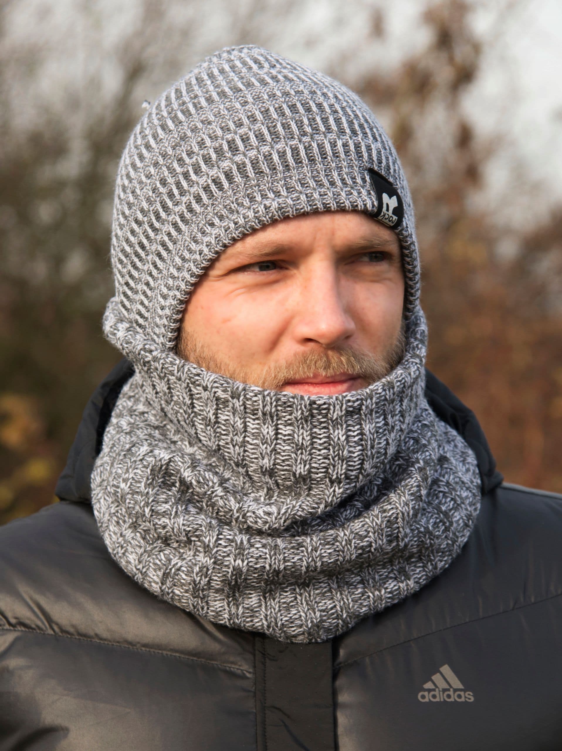 komplet męski młodzieżowy CZAPKA Z KOMINEM zestaw na zimę ciepły W4