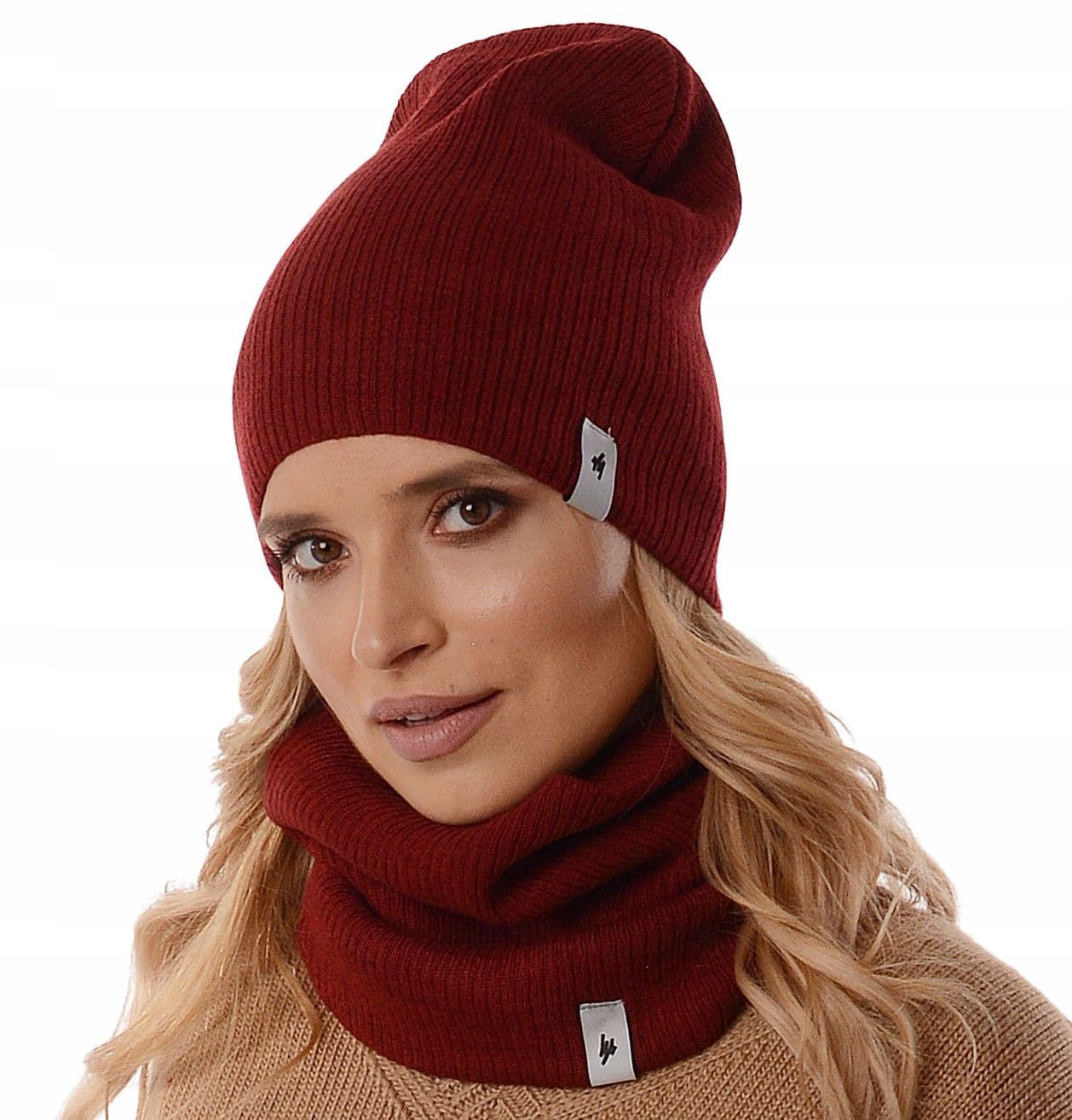 Ciepły Zestaw damski CZAPKA Z KOMINEM na zimę POLSKI komplet beanie tuba