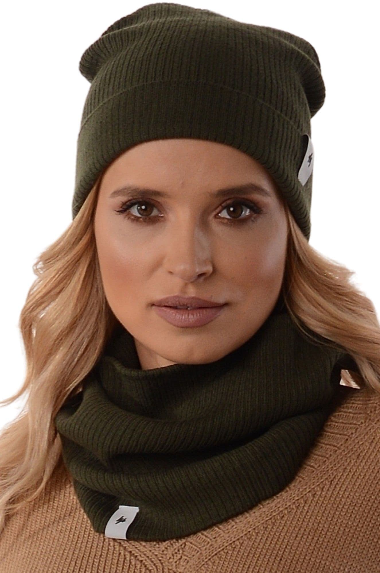 Damski KOMPLET CZAPKA Z KOMINEM polski producenta szalik tuba beanie