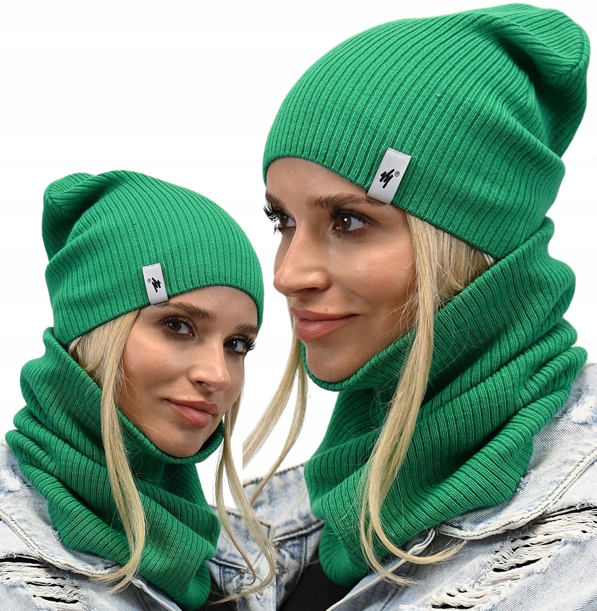 damski KOMPLET ZESTAW czapka z kominem tuba beanie na zimę