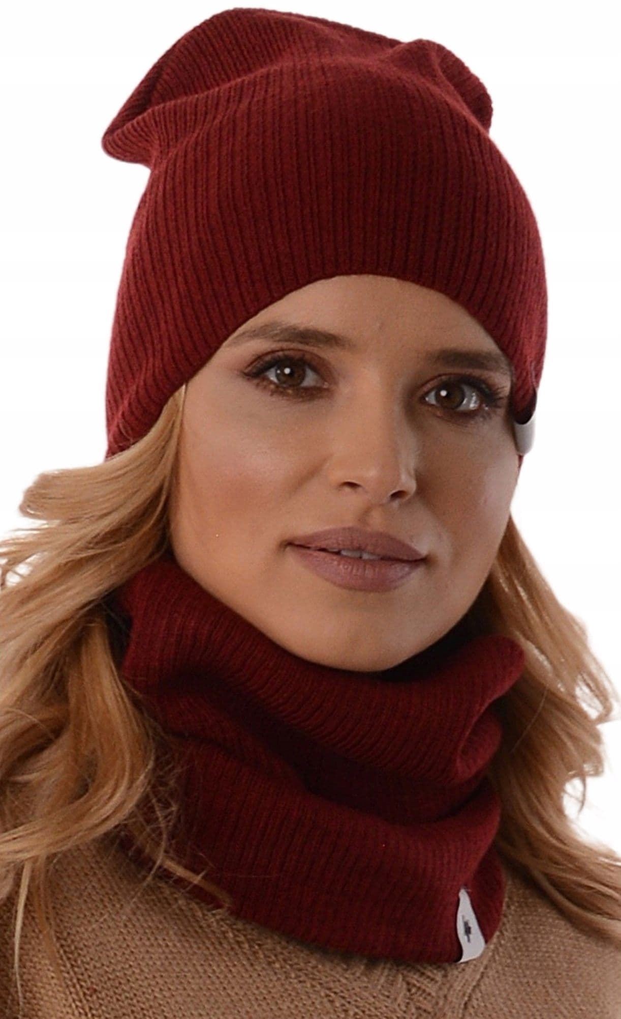Ciepły Zestaw damski CZAPKA Z KOMINEM na zimę POLSKI komplet beanie tuba