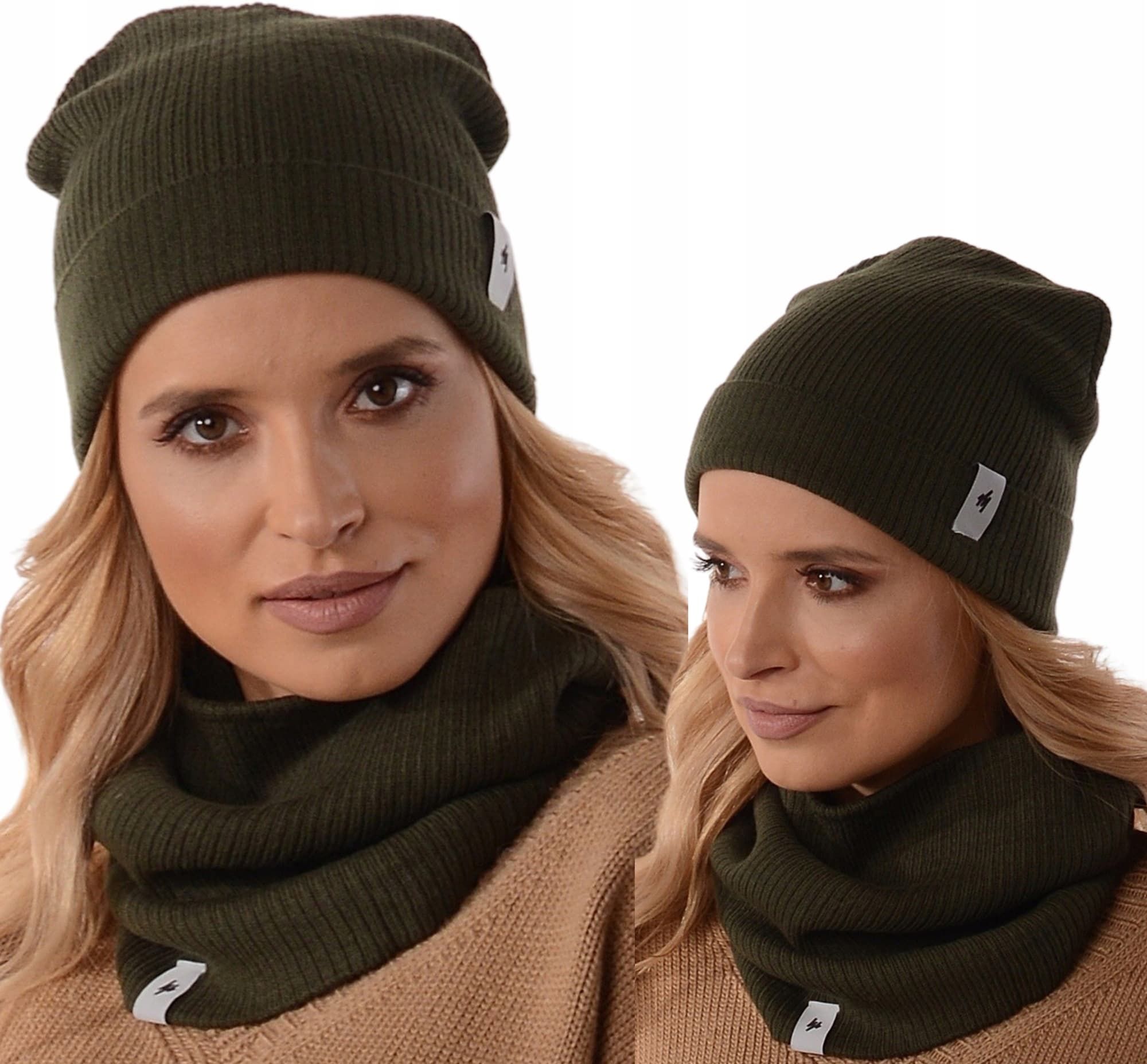 Damski KOMPLET CZAPKA Z KOMINEM polski producenta szalik tuba beanie